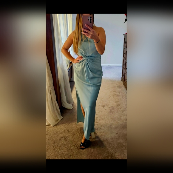 Abercrombie One-Shoulder Satin Knotted Midi Dress nwt XS - Picture 12 of 14